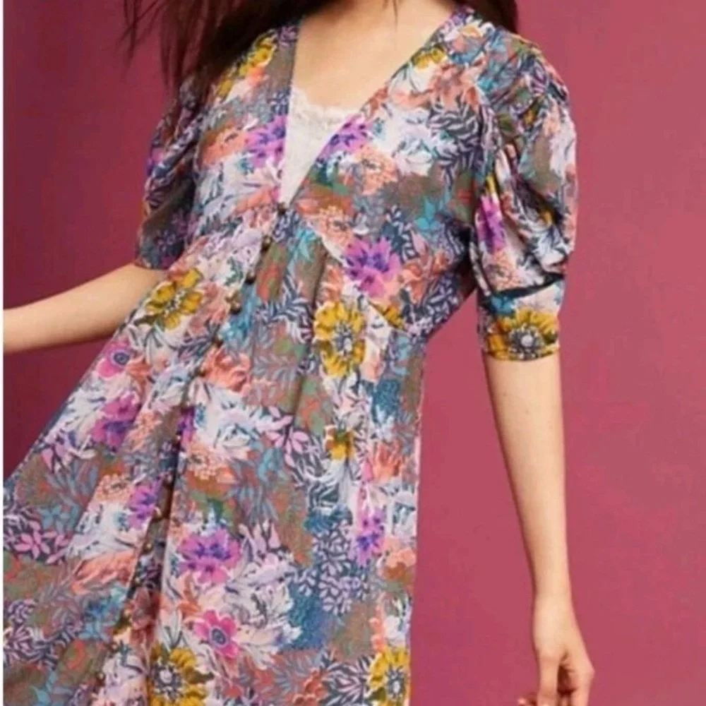 Anthropologie Akemi + Kin Floral Sheer Midi Floral Dress Medium - Picture 1 of 9